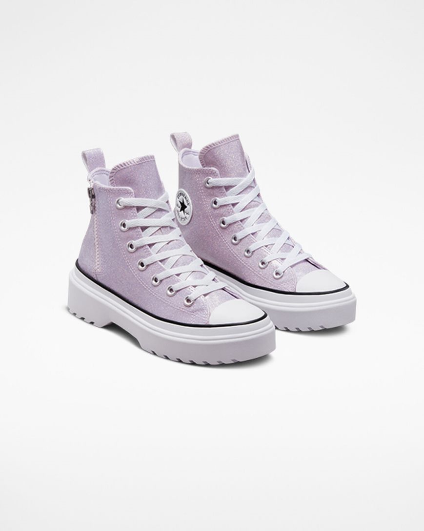 Pantofi Platforma Fete Converse Chuck Taylor All Star Lugged Lift Glitter Inalti Violet Albi Negrii | RO F13UDV035